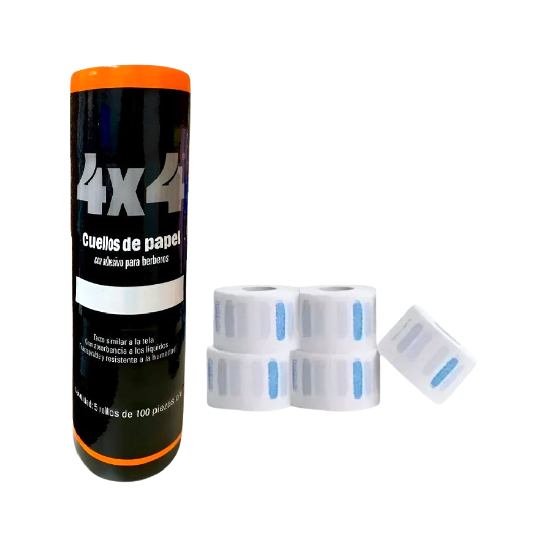 4x4 Rollo de cuellos blancos - tiras de papel para cuello, higiene en el corte