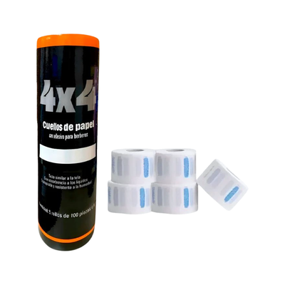 4x4 Rollo de cuellos blancos - tiras de papel para cuello, higiene en el corte