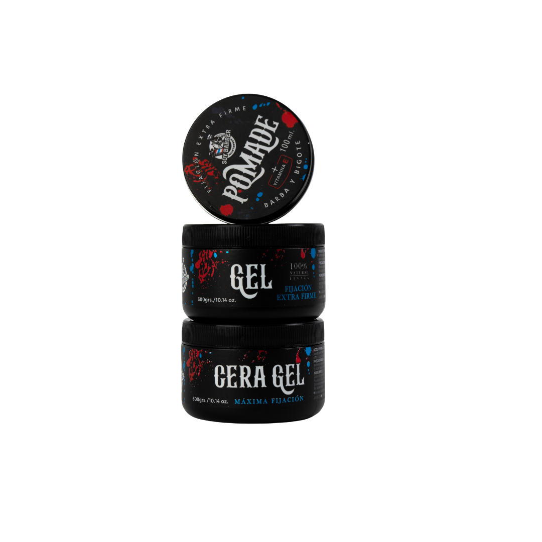 Soy Barber Tripack cera gel, gel y pomada - paquete de productos de styling para cabello