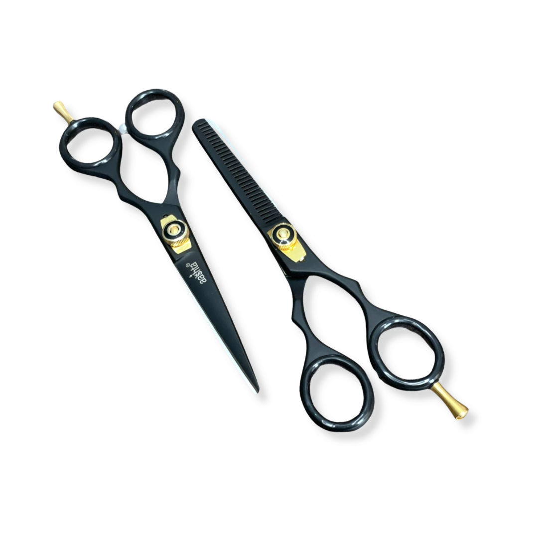Aashta Tijeras Profesionales Negras Titanio 7 pulgadas - tijeras de barbero profesional, imagen 1