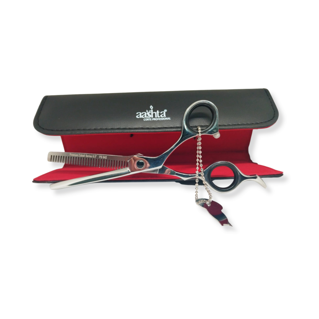 Aashta Degrafiladora Profesional 6.5" plata cobalto - tijera degrafiladora profesional para barbero
