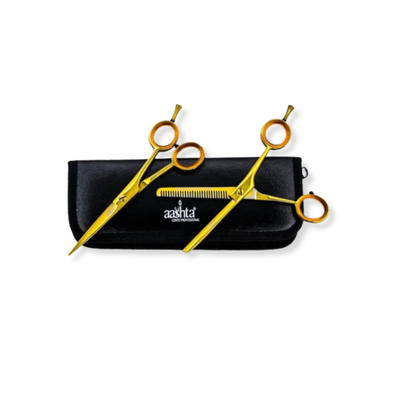 Aashta Tijeras Profesionales acero inoxidable 5´5 pulgadas - tijeras de barbero profesional acero inoxidable, Dorada