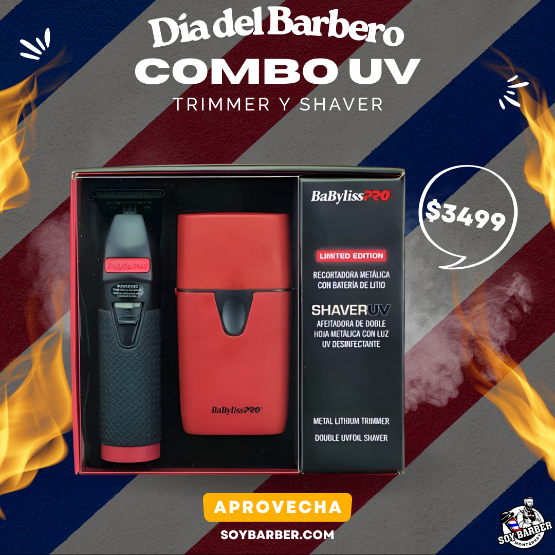 BaByliss PRO - Combo Recortadora y Afeitadora UVFOIL RED Metal Collection