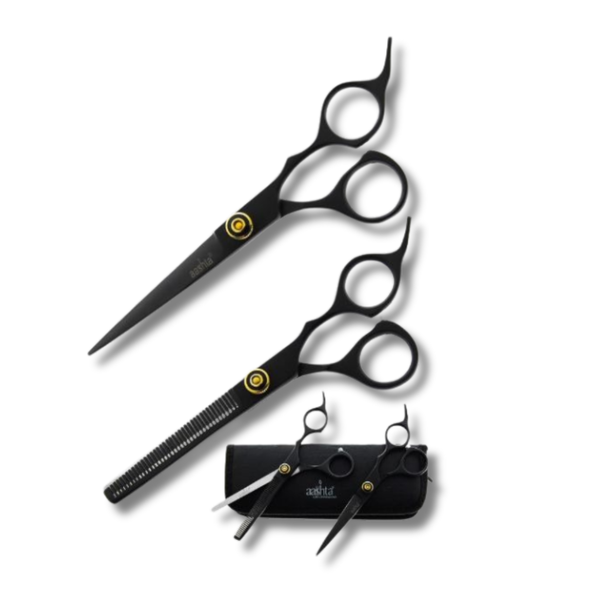 Aashta - Kit de tijeras negras 6" con ajustador PICBSK-02