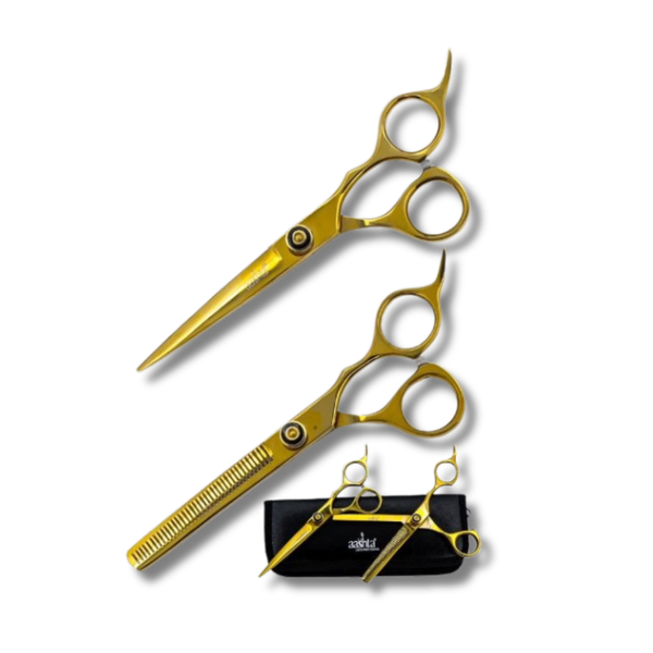 Aashta - Kit de tijeras doradas 6" con ajustador PICBSK-80
