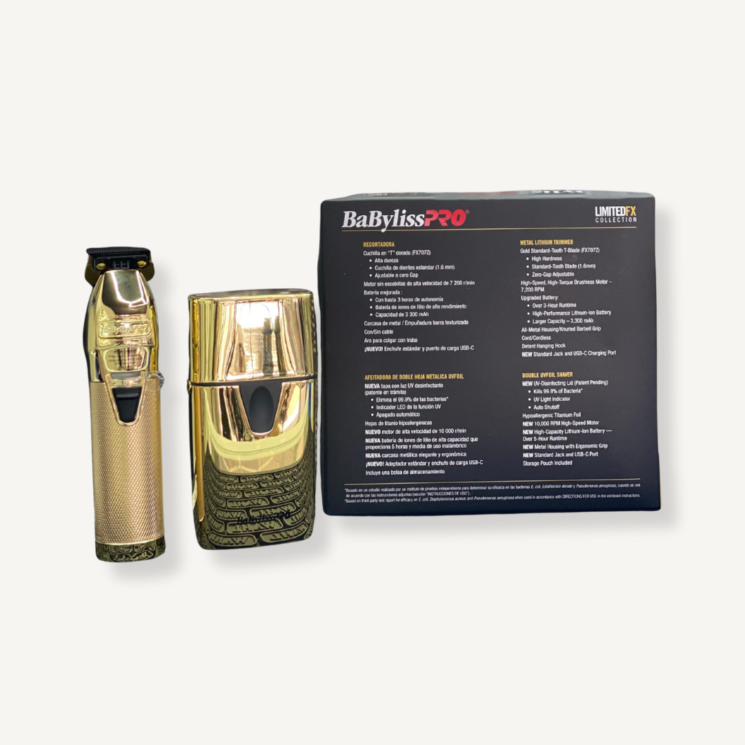 BaByliss PRO - Combo Recortadora y Afeitadora UVFOIL GOLD Metal Collection