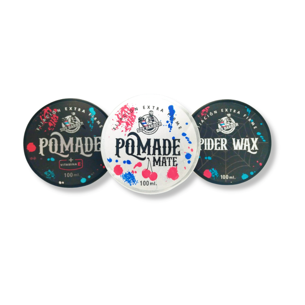 Soy Barber - 3 Pack pomade, pomade mate y spider wax