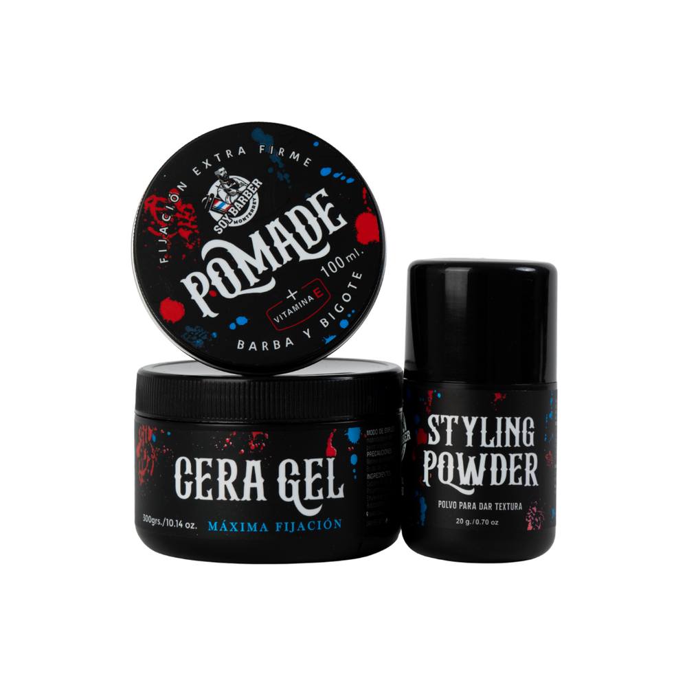 Soy Barber - 3 Pack Styling (polvo textura, cera gel y pomada)